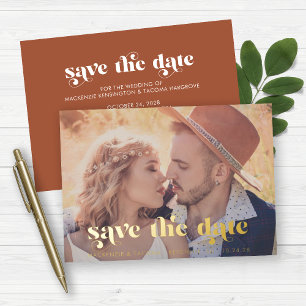 Boho Gold Foil Typografy Foto Save the Date Folieneinladung