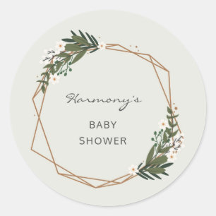 Boho Gold Geometric Greenery Elegant Baby Shower Runder Aufkleber