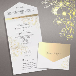 Boho Gold Gilded Floral Wedding All In One Einladung