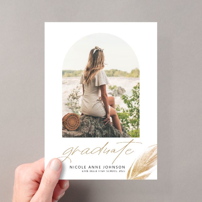 Boho Gold Glitzer Feather White Foto Abschluss Acryleinladungen (Insitu (Handheld))