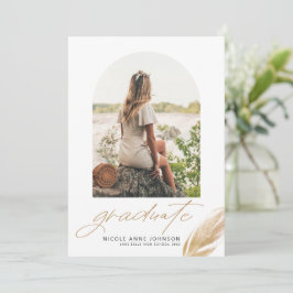 Boho Gold Glitzer Feather White Foto Abschluss Ankündigung