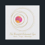 *~* Boho Gold Heilige Geometrie Mondmond Luna Quadratische Visitenkarte<br><div class="desc">* Energy Enhanced CELESTIAL UNIVERSE COSMOS LUNAR / LUNA GEOMETRIC BOHO MANDALA mit hellen Imitaten GOLD FOIL METALLIC CIRCLES und HUNDEN mit einem WATERCOLOR YELLOW ORANGE RED PINK Kreis in der Mitte.Die Kreise für MOONS geben ihm eine sehr COSMIC UNIVERSE CELESTIAL, aber BOHO AZTEC TRIBAL BOHEMISCH TALISMAN Vibe. Ein MODERNER...</div>