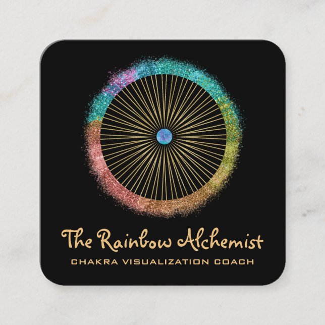 *~* Boho Gold Sacred Geometry Chakra Glitzer Quadratische Visitenkarte (Vorderseite)
