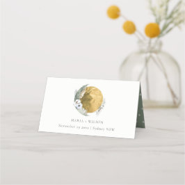 Boho Gold Saga Green Floral Wreath Wedding Platzkarte