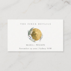 Boho Gold Saga Green Floral Wreath Wedding Website Visitenkarte
