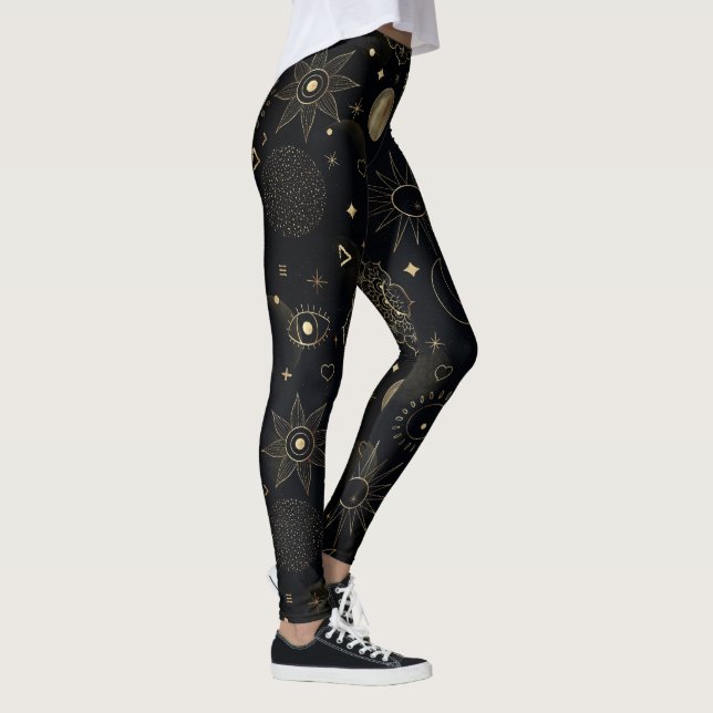 Boho Gold Space doodles Black Design Leggings (Rechts)