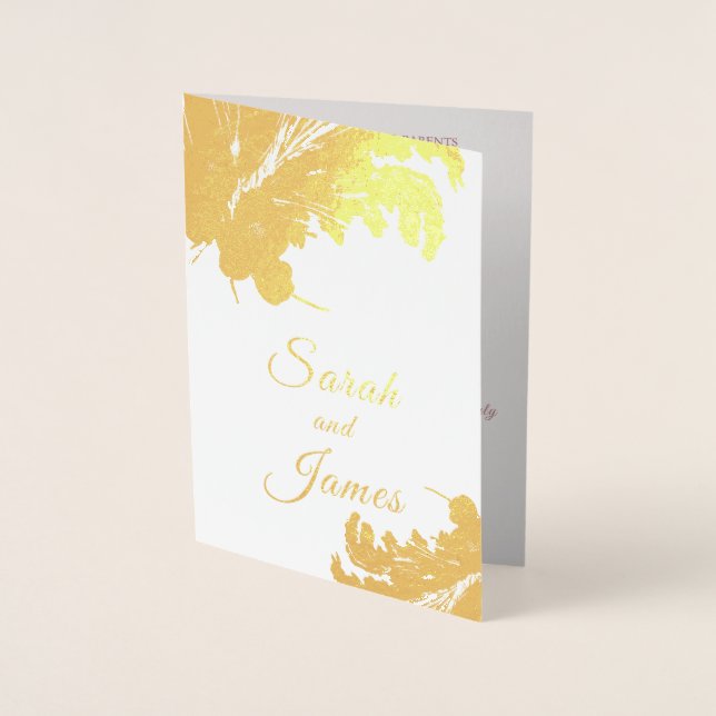 Boho Golden Floral Pampa Grass Wedding Folienkarte (Vorderseite)