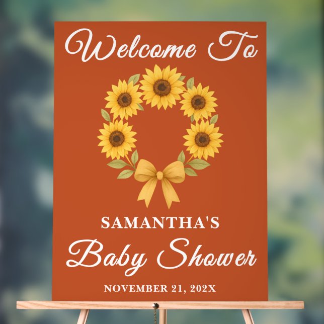 Boho Golden Sunflower Fall Baby Dusche Herzlich wi Acrylschild (Neutral)