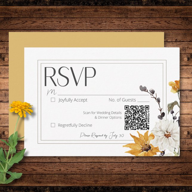 Boho Golden Yellow Meadow Blume Gold RSVP Karte (Boho Golden Yellow Meadow Flowers Gold RSVP Card)