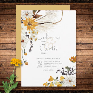 Boho Golden Yellow Meadow Blume Gold Wedding Einladung