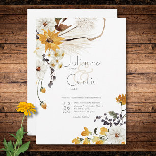 Boho Golden Yellow Meadow Blume White Wedding Einladung