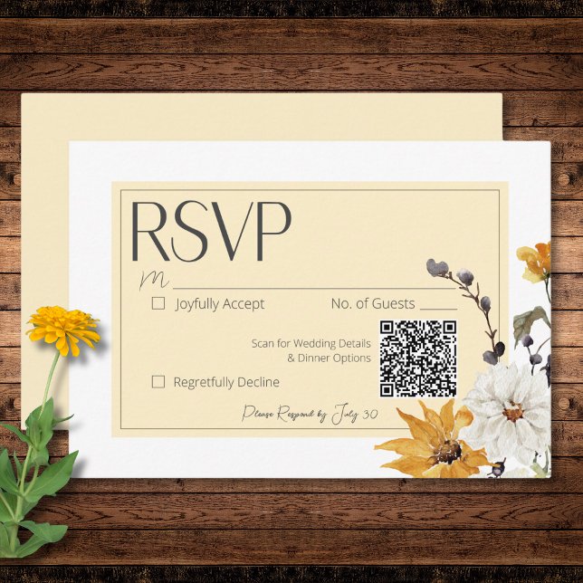 Boho Golden Yellow Meadow Blumen Yellow RSVP Karte (Boho Golden Yellow Meadow Flowers Yellow RSVP Card)