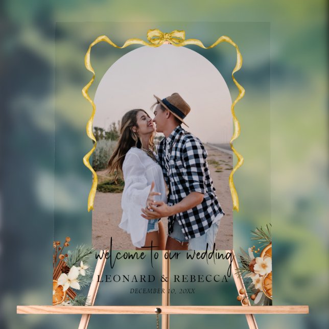 Boho goldene Bogen Grün Wedding Foto Akryllische Z Acrylschild (Neutral)