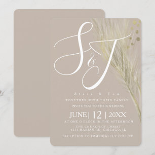 Boho Goldfolie Pampas Hochzeit Einladung