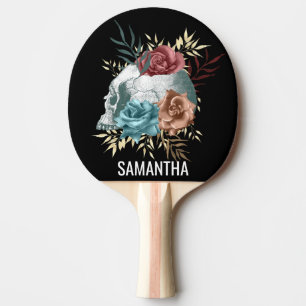 Boho-Goth-Blumen-Schädel Individueller Name Tischtennis Schläger