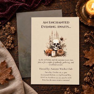 Boho-Goth-Herbstparty mit Totenkopf und Blumen Einladung