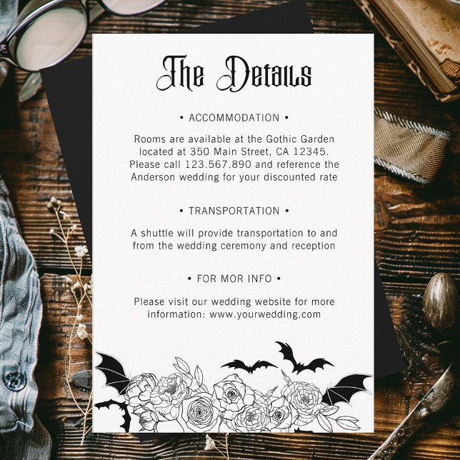 Boho Gothic Botanical Wedding Details Begleitkarte (Von Creator hochgeladen)