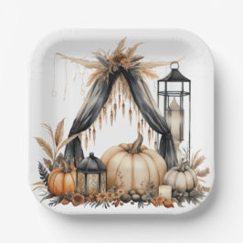 Boho Gothic Halloween-Party - Pumpkins und Lantern Pappteller