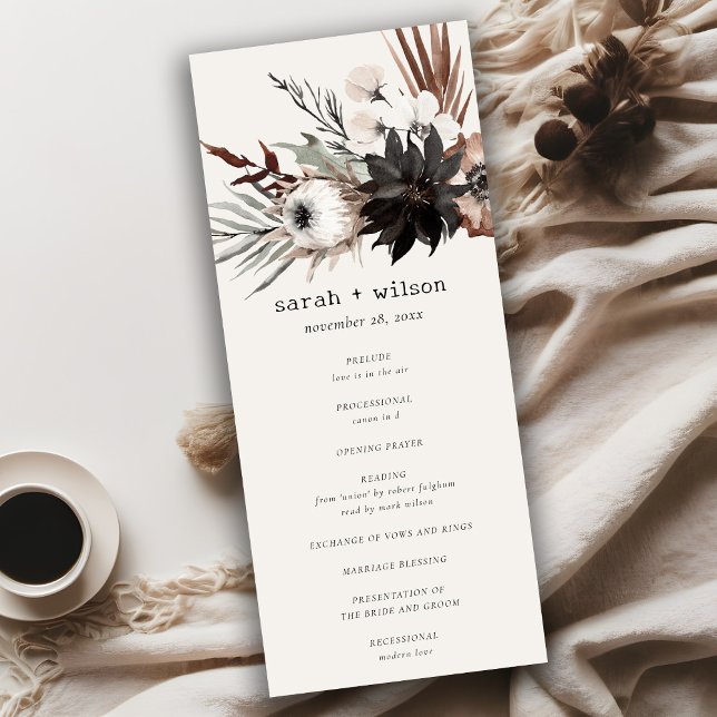 Boho Gothic Rust Black Botanical Wedding Program Einladung (Von Creator hochgeladen)