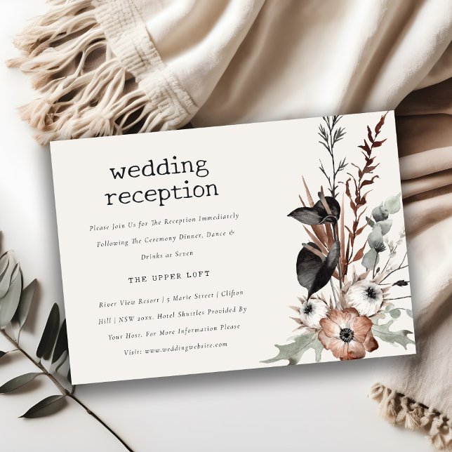 Boho Gothic Rust Black Botanical Wedding Reception Begleitkarte (Von Creator hochgeladen)