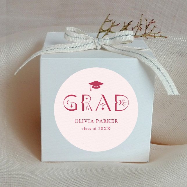 Boho GRAD Typografie Pink Runder Aufkleber (Von Creator hochgeladen)