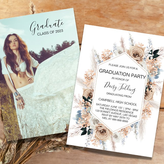 Boho Graduation Photo Party Invitation (Créateur téléchargé)