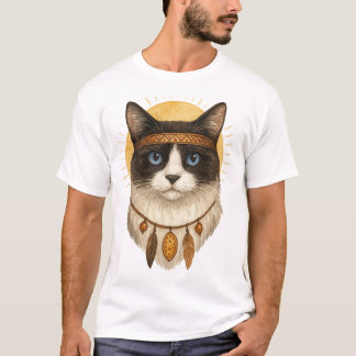 Boho- Grafik-T-Shirt mit blauäugiger Katze und Tra T-Shirt