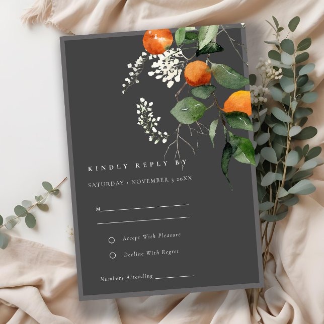 Boho Gray Orange Blossom Botanical Wedding RSVP Begleitkarte (Von Creator hochgeladen)