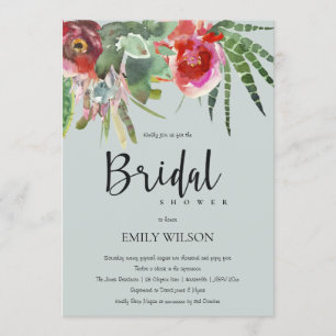 BOHO GRAY PINK FLORAL CACTI FOLIAGE BRAUTPARTY EINLADUNG