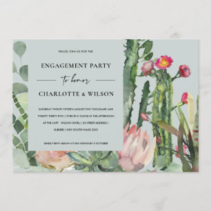 BOHO GRAY PINK FLORAL CACTUS FOLIAGE VERLOBUNG EINLADUNG