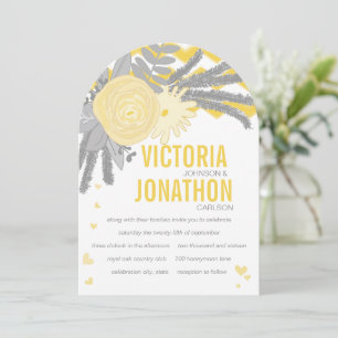 Boho Gray Yellow Zigzag Typografy Wedding Einladung