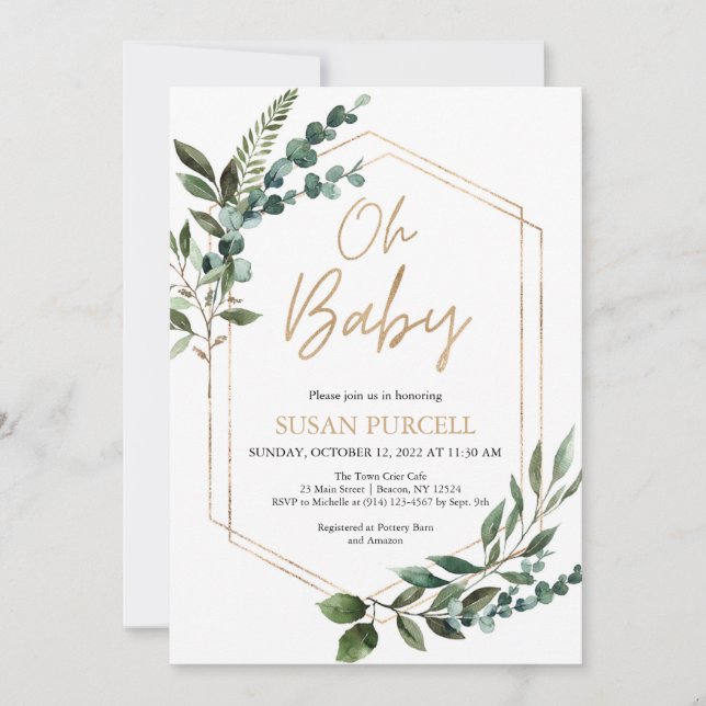 Boho Green Baby shower Invitation (Devant)