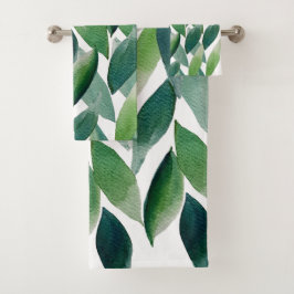 Boho Green Blätter Wasserfarbe Handgemalt Badhandtuch Set