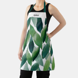 Boho Green Blätter Wasserfarbe Handgemalt Schürze