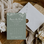 Boho Green Blumenkalender Save the Date<br><div class="desc">Dieser blühende,  grüne Save the Date ist perfekt für eine Winterhochzeit. Das Design umfasst Apfelblüten und Blume in Aquarellfarben in grünem Hintergrund.</div>