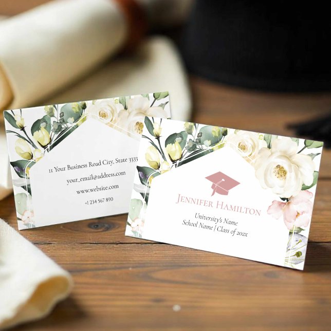 Boho Green Cadre Floral Carte Nom de la graduation (Créateur téléchargé)