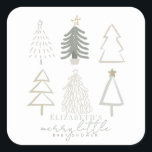 Boho Green Christmas Trees Baby Shower Quadratischer Aufkleber<br><div class="desc">Der Babyduschaufkleber dieses hoteleigenen "fröhlichen kleinen Babyduschs" mit Weihnachtsbäumen in grünen Schattierungen. Personalisieren Sie es für Ihre Bedürfnisse. In meinem Geschäft finden Sie passende Produkte.</div>