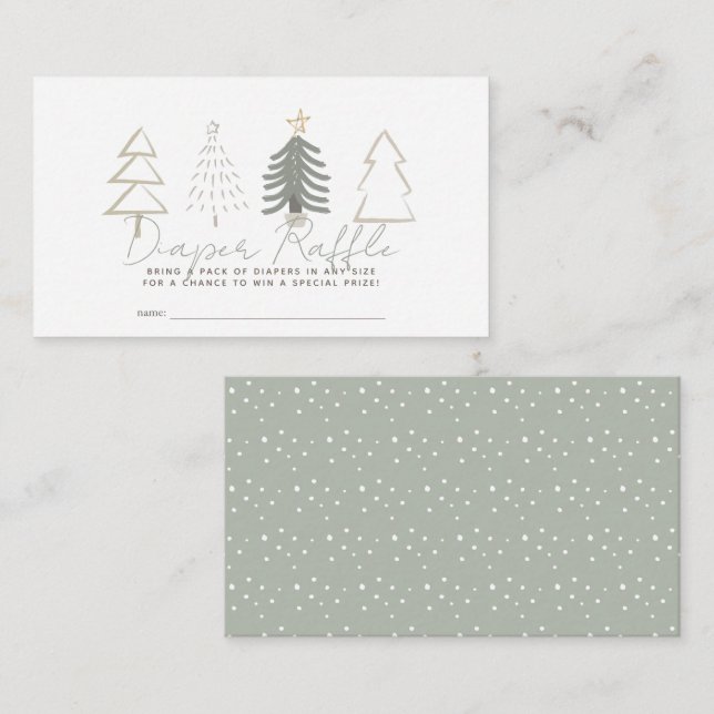 Boho Green Christmas Trees Diaper Raffle Ticket Begleitkarte (Vorne/Hinten)