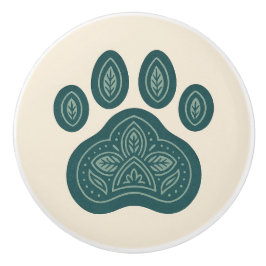 Boho Green & Cream Pawprint Folk Art Keramik Knob Keramikknauf