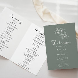 Boho Green Destination Floral Folded Wedding Programm