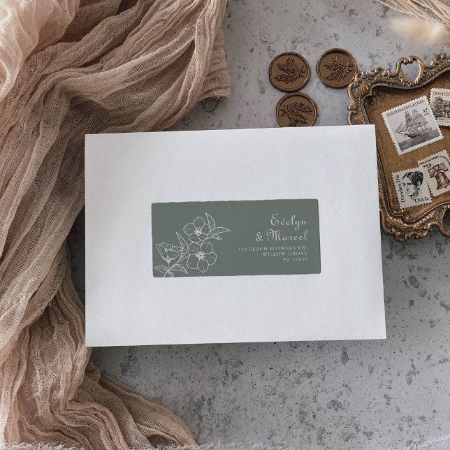 Boho Green Destination Floral Wedding Return Adressaufkleber (Von Creator hochgeladen)