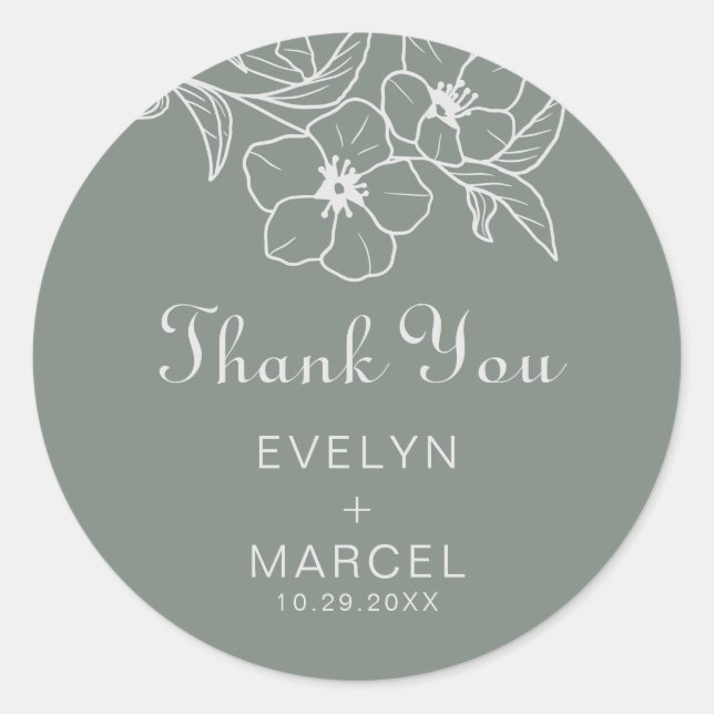 Boho Green Destination Floral Wedding Vielen Dank Runder Aufkleber (Vorderseite)