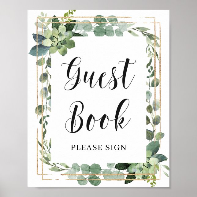 Boho Green Fleurs Succulentes Livre d'or Symbole (Devant)