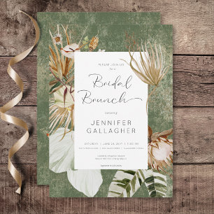 Boho Green Floral Grass Bridal Brunch Einladung