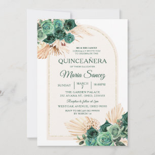 Boho Green Floral Mexican Quinceañera Einladung