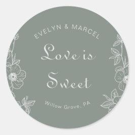 Boho Green Floral Wedding Liebe ist süß Runder Aufkleber