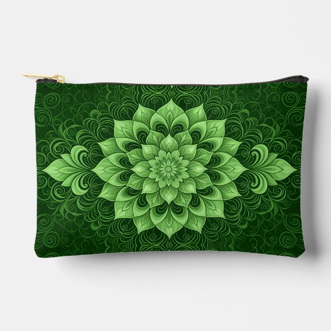 Boho Green Mandala Blume Zubehörtasche (Vorderseite)