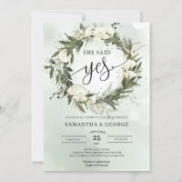 Boho Green Olive Kranz weiße Rosen sagte sie ja