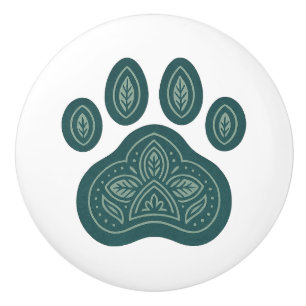 Boho Green Pawprint Folk Art Keramik Knob Keramikknauf