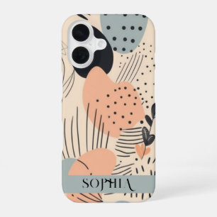 Boho Green Peach Personalisiert iPhone 16 Hülle